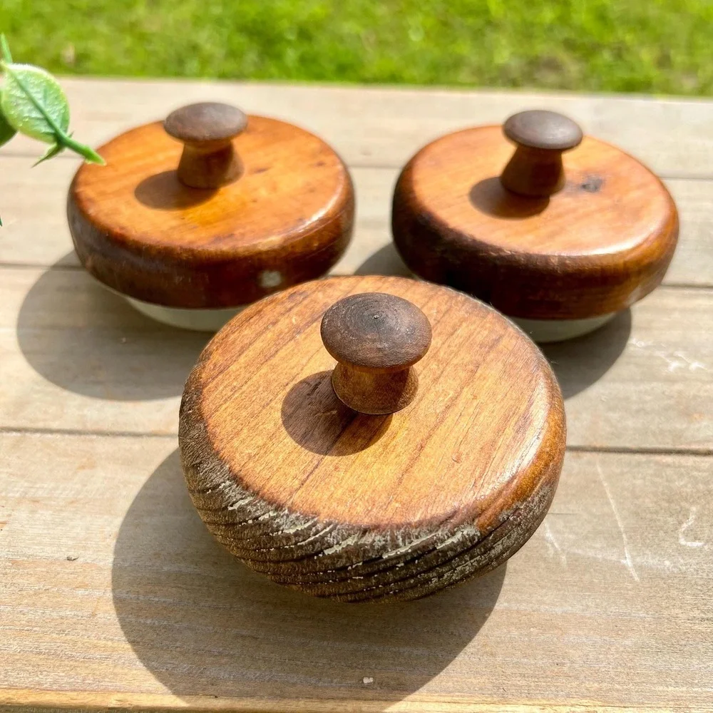 Vintage Glass Jar Canisters w/ Wood Lids | Set of 3